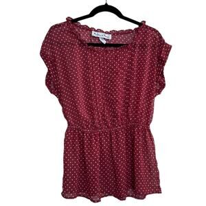 Women's Sheer Ruffle Neck Sleeveless Elastic Waist Blouse Top Medium